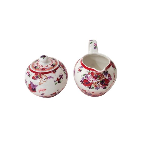 Red Hat Society Pink Chintz Teapot, Sugar and Creamer Set Cardew Designs - Picture 10 of 12